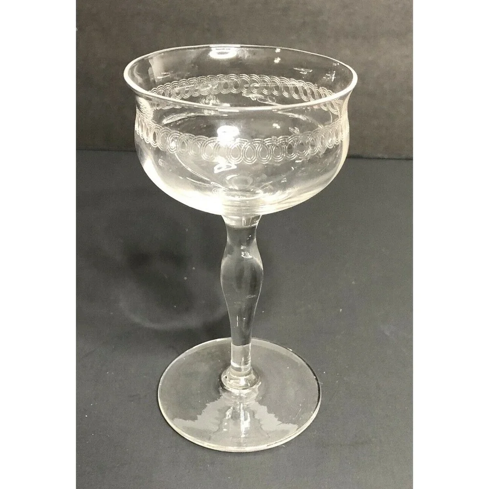 Franciscan Tiffin NEEDLE ETCH Optic Panels Brandy Whisky Glasses 1920s Set of 5